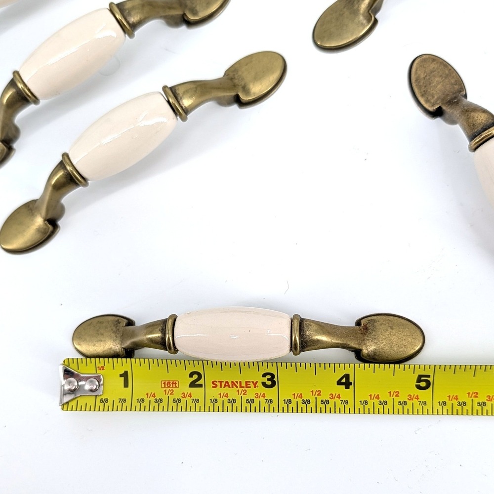 15 Vintage Style Drawer Pulls Cream Ceramic Antique Brass Cabinet Handles 3" CC - Picture 5 of 5